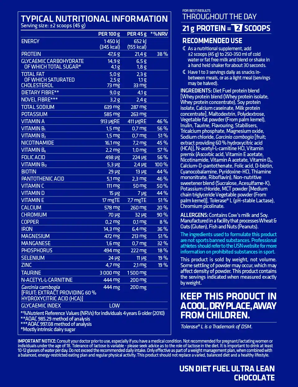 Diet Fuel Ultralean Nutritional Information Chocolate