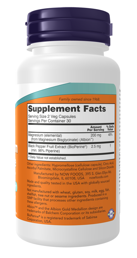 NOW Foods Magnesium Glycinate with BioPerine - 60 Veg Capsules